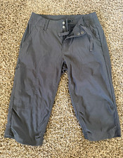 prAna Women's Gray Twill Capri Pants Flat Front Pockets Zip/Button picture