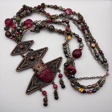 Vintage Cynthia Jean Statement Necklace Multi-strand Beaded Stones 28
