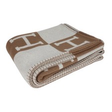 Hermes Avalon Throw H Blanket Merino Wool Cashmere - Ecru / Camel Brown - Fast ✅ picture