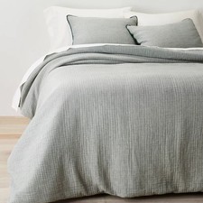 Full/Queen Textured Chambray Comforter & Sham Set Dark Teal Blue - Casaluna: picture