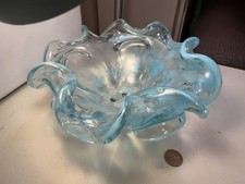 Vintage Murano Art Glass Blue Flower Candydish Bowl picture