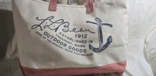 Rare LL Bean Boat and Tote XL Anchor Outdoor Goods Maine Pink Ivory Blue USA  picture