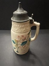 Antique 1873 Edwin Bennett Ironstone Syrup Pitcher Pewter Lid Dogwood Wild Rose picture