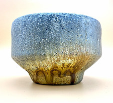Handmade Wheelthrown Blue Brown Art Pottery Ceramic tea Bowl wood/soda fired picture