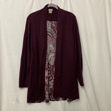 Chico's Maroon Open Front Knit Long Sleeve Cardigan w/Paisley Back - SZ 2 (L) picture