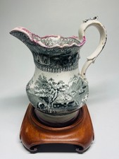 Antique Elton Ware Burslem Transferware Pitcher Grouse Lake No14 w Stand picture
