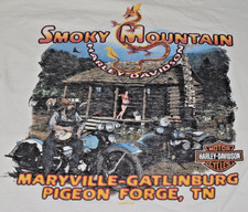 VTG Harley Davidson RK Stratman T-Shirt XL Smoky Mountains Dirty White LS 2009 picture