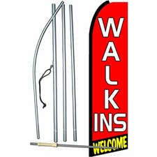 Walk Ins Welcome Flag Flutter Feather Banner Swooper Extra Wide Bundle COMPLETE picture
