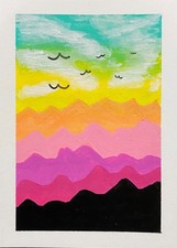 ACEO Original Sunset Mountain Sky Miniature Painting Small Art OneCraftyLady picture