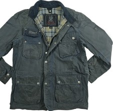 *HOT VTG Men's BELSTAFF @ TRAILMASTER PARKA PLAID LINED NAVY GRAY WAXED Jacket M picture