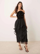 NWT ASOS EDITION floral applique velvet bandeau organza midi dress in black 2 picture