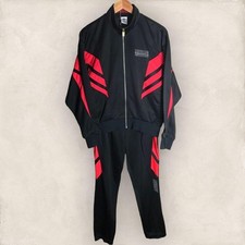 Adidas Descente Nylon Tracksuit Set(Top＆Bottom) Black Neon Pink VTG 90s Japan L picture