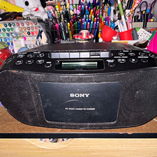Sony CFD-S50 Portable Boombox CD Player AM/FM Cassette AUX In Headphone Black picture