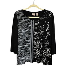 Chico's Blouse Women's Large Abstract Animal Print Knit Black Chicos 2 picture