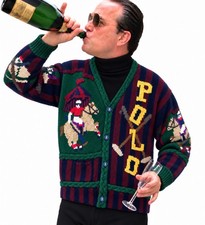 Vintage Holy Grail Ugly Christmas Sweater Hand Knit Polo Match Preppy L M picture