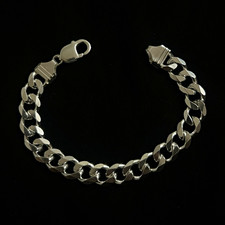 Men's Silver Cuban Link Chain Bracelet, Lobster Clasp, 925 / P.LUX 37.0 Grams picture