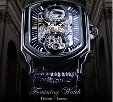 Men's Automatic Mechanical Watch Square Skeleton Dial See-Through Back picture