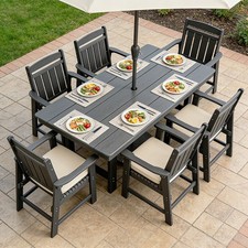 HDPE Patio Dining Set, Outdoor Dining Table and Chairs Set, w/ Umbrella Hole picture