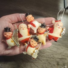 Vintage MCM Mini Christmas Ornaments Band Snowman Santa Lot of 6 Holiday 60s 70s picture