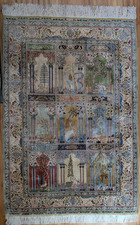 Vintage Kayseri Turkish Silk On Silk Ipek Handwoven Rug Animal theme 195 x 134 picture
