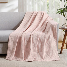 Exclusivo Mezcla 4-Layer 100% Cotton Muslin Throw Blanket, Light Pink 50