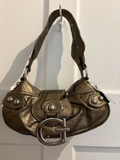 Vintage Y2K Guess Metallic Bronze Chunky SIlver “G” Clasp Baguette Studded NWT** picture