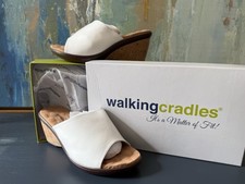 Walking Cradles Women's White Leather Solid Slide Wedge Sandals Slip-On 7WW picture