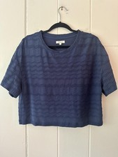 Madewell Navy Crop Top with textured wavy stripes Size Large picture