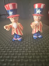 2 Vintage Wilton Patriotic Cake Topper  4th of July Uncle Sam Bobbleheads picture