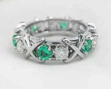 1.20 Ct Round Cut Natural Emerald Diamond Wedding Eternity Band 14K White Gold 7 picture