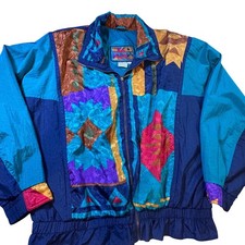 Vintage Winterset Colorblock Windbreaker Jacket Geometric 80s 90s Teal Blue L picture