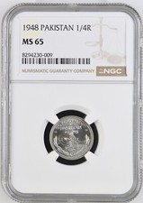 1948 Pakistan 1/4 Half Rupee - NGC MS 65 picture