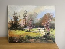 Important Artist Morris Katz . Cabin in Forest. Rare on CANVAS 30x24 picture