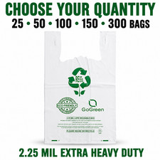 White Reusable Plastic Grocery Bags 25-300 Pack 13x9x23 Extra Heavy Duty 2.25 M picture