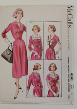 McCall's 4141 Dress Dickey Collar Cuffs Sewing Pattern Ladies 14 UC VTG 50's picture