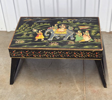 Vintage Rajasthani Foldable Accent Table Top Handpainted Mughal Royal Procession picture
