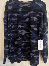 Athleta Studio To Street  Blue Black Camo Sweatshirt Crew Neck Large Tall picture