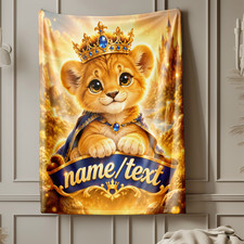 Personalized Crowned Lion Cub Coral Fleece Blanket Wildlife Decor picture