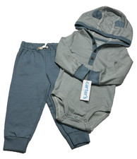 Carter’s Baby Boy 2pc Set 12M Blue Striped Long Sleeve Bear Ear Hooded Pant NWT picture