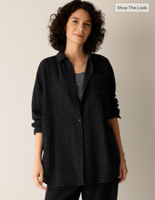 EILEEN FISHER Wool Cotton Check Classic Collar Long Shirt - BLACK/ASH picture