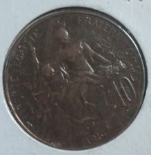 1916 WWI ERA France 10 centimes Bronze coin. A Beautiful Piece Of History. picture