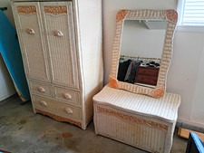 Pier 1 Imports Beige Wicker Mirrored Armoire 2 Door 4 Drawer Shelf Matte picture
