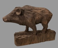 Antique Primitive Folk Art Hand Carved Wood Pig Boar Sculpture 9” Old Dry Patina picture