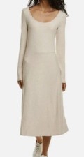 Vince Large Beige Ribbed Scoop Neck Dress Long Sleeve NWT picture