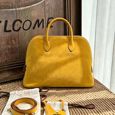 Hermès Bolide 31 Amber Yellow Silver HW Suede Leather Medium Top Handle Bag Auth picture