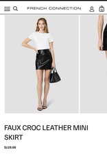 French Connection Black Faux Leather Croc Mini Skirt Zip Closure Women Size 6 picture
