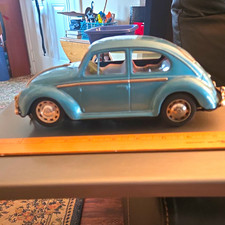 Vintage Blue Tin Battery Operated Volkswagen Beetle Toy Car Cars Theme 8-16 picture