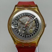 Vintage Swatch 1999 Mens Watch 33mm Skeleton Red Band New Battery picture