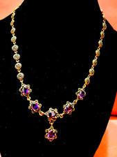 STERLING SILVER, AMETHYST STONES & MARCASITES RARE 1930's NECKLACE BEAUTIFUL  picture