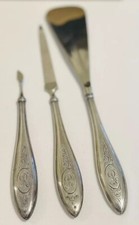 Ricks Sterling Silver Antique Vanity Set Shoe Horn Nail File Engraved With a “R” picture